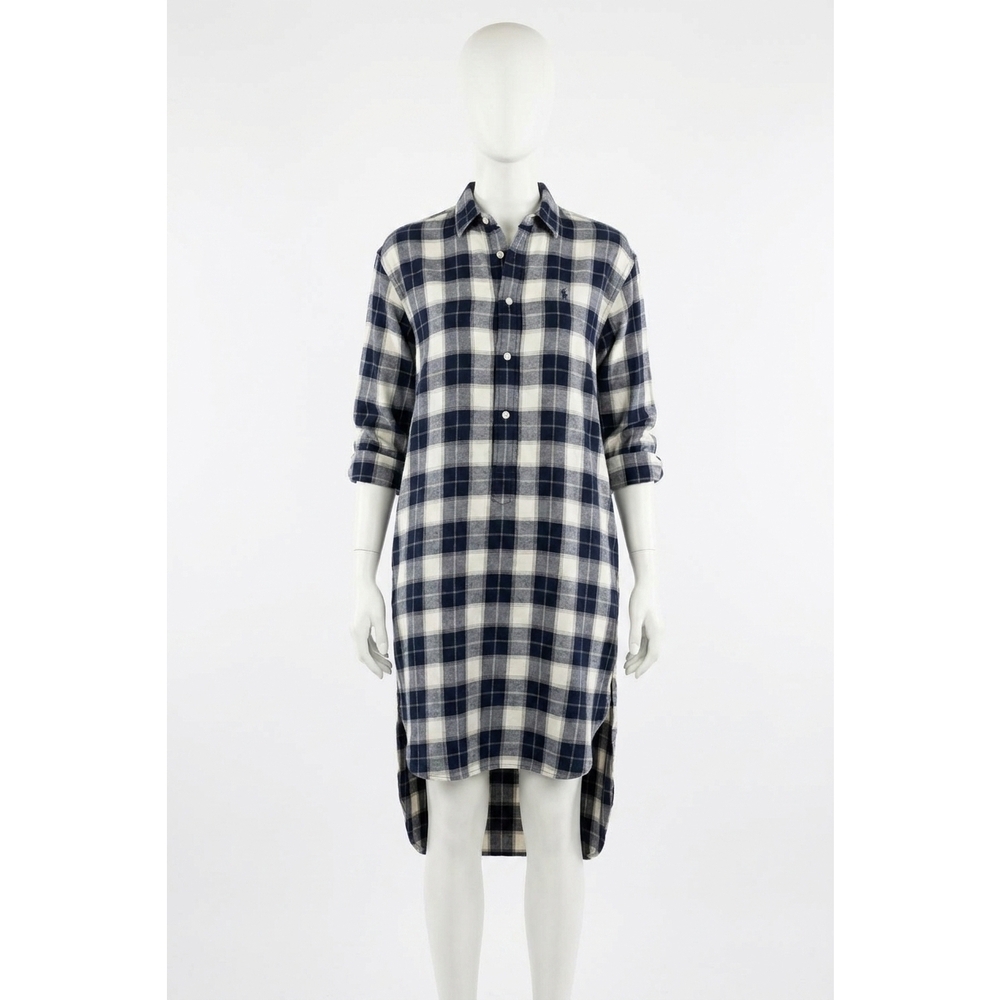 NEW POLO RALPH LAUREN plaid cotton twill midi shirtdress in black